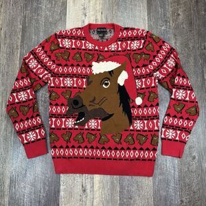 Alex‎ Stevens Brown Horse Ugly Christmas Sweater Size Mens M Red Holiday Party